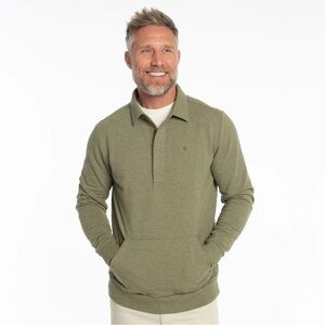 Criquet mens XL green solid cotton polyester blend collared fleece sweatshirt